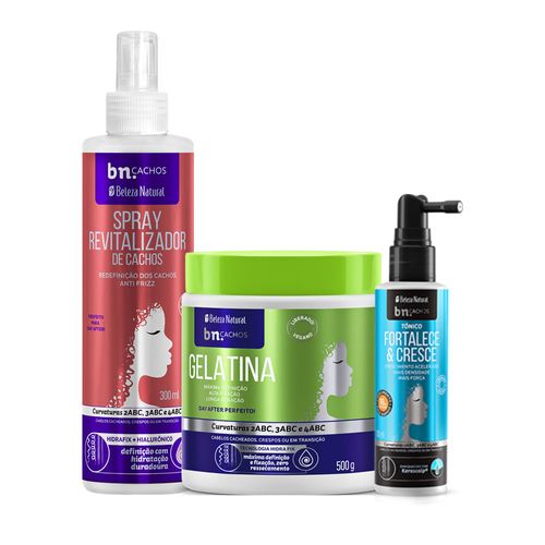 Kit Trio Spray Revitalizador + Gelatina + Tônico (3 itens) | bn.Cachos